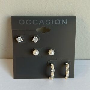 NWT OCCASION Trio Pearl & Rhinestone Set